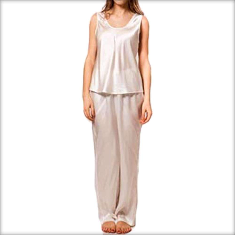 Off White Satin Sleeveless Night Dress Online Shopping in