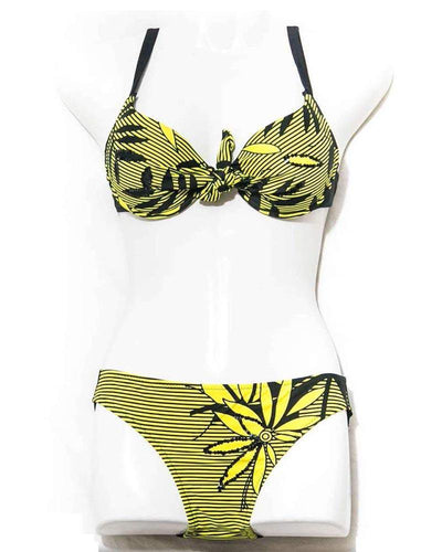 Yellow Flower Single Padded Bra Panty Set - Fancy Bra Panty Set - Bikini - diKHAWA Online Shopping in Pakistan