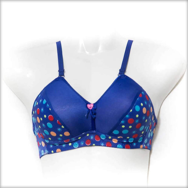 Fancy Multi Dotted Single Padded Bra - Blue - Bras - diKHAWA Online Shopping in Pakistan