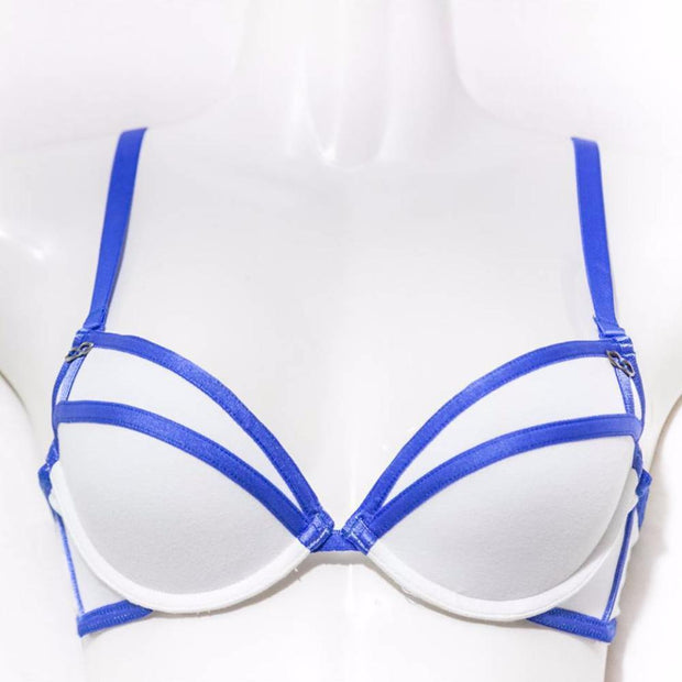 Stripes Bra - White & Blue - Removable Straps Bra - Bras - diKHAWA Online Shopping in Pakistan