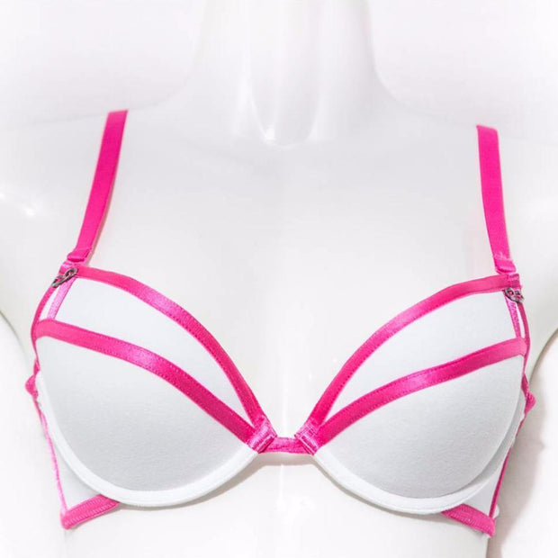 Stripes Bra - White & Hot Pink - Removable Straps Bra - Bras - diKHAWA Online Shopping in Pakistan