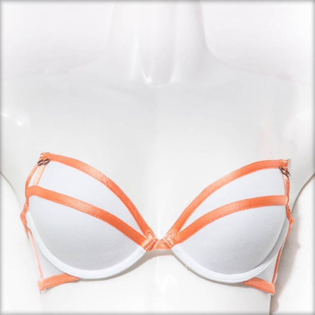 Stripes Bra - White & Orange - Removable Straps Bra - Bras - diKHAWA Online Shopping in Pakistan