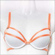 Stripes Bra - White & Orange - Removable Straps Bra - Bras - diKHAWA Online Shopping in Pakistan