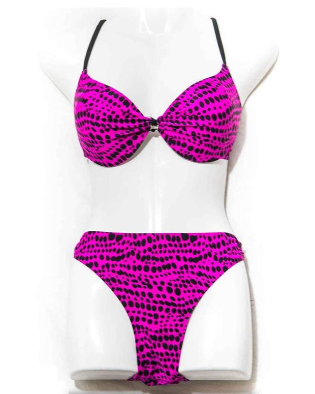 Pink Polka Dotted Single Padded Bikini Set - Designer Bikini Set - Bikini - diKHAWA Online Shopping in Pakistan