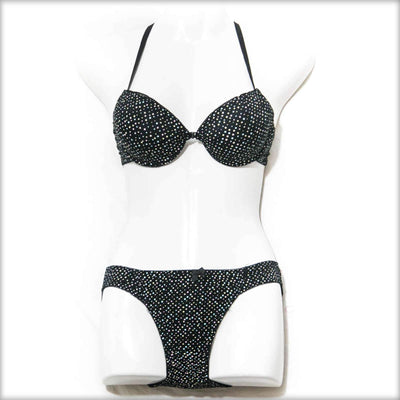 Black Polka Dotted Bra Panty Set - Bra Panty Sets - diKHAWA Online Shopping in Pakistan