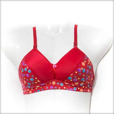 Fancy Multi Dotted Single Padded Bra - Red - Bras - diKHAWA Online Shopping in Pakistan