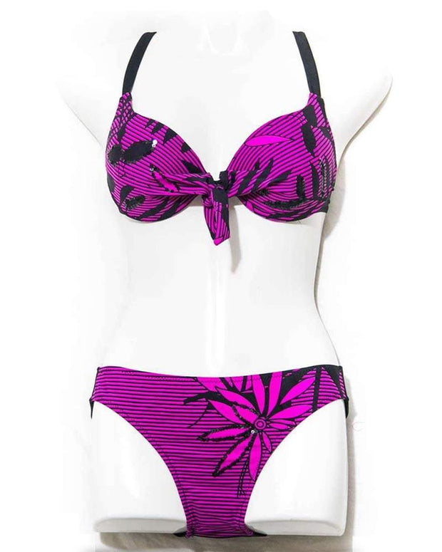 Purple Flower Single Padded Bra Panty Set - Sexy Bra Panty Set - Bikini - diKHAWA Online Shopping in Pakistan