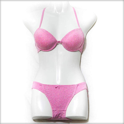 Pink Polka Dotted Cross Single Padded Bra Panty Set - Bra Panty Sets - diKHAWA Online Shopping in Pakistan