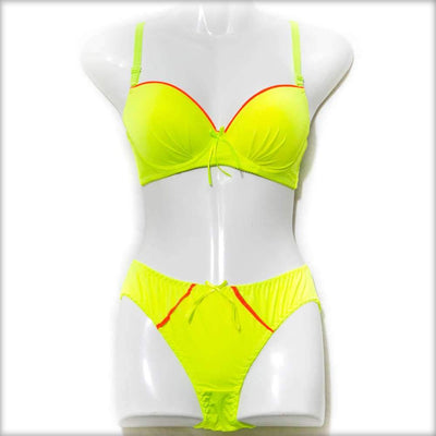 Florescent Yellow Single Padded Bra & Panty Set with Removable Straps - Bra Panty Sets - diKHAWA Online Shopping in Pakistan