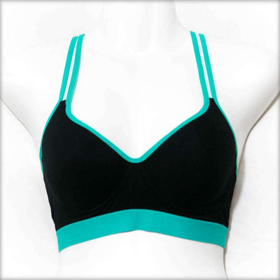 Black & Sea Green Sports Bra - Bras - diKHAWA Online Shopping in Pakistan