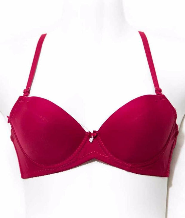 Maroon Pushup Bra - Massage Form Bra with Removable Straps - Underwired Single Padded Bra - Bras - diKHAWA Online Shopping in Pakistan