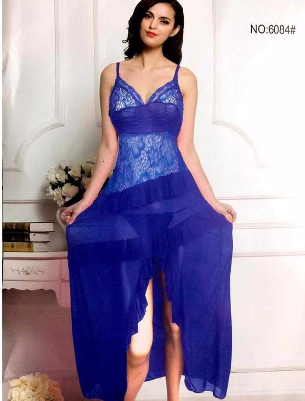 Frill With Long Slit Nighty - 6084 - Nighty - diKHAWA Online Shopping in Pakistan