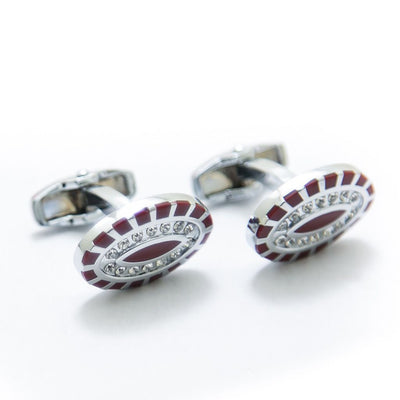 Mens Cufflinks – Oval Stainless Steel With Red Design & Diamonds - Cufflinks - diKHAWA Online Shopping in Pakistan