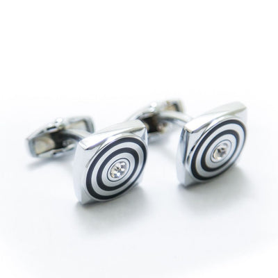 Mens Cufflinks – Square Stainless Steel With Black Design & Diamond - Cufflinks - diKHAWA Online Shopping in Pakistan