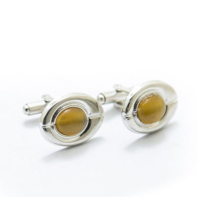 Mens Cufflinks With Dark Yellow Gemstone – Oval - Cufflinks - diKHAWA Online Shopping in Pakistan