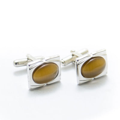 Mens Cufflinks With Golden Gemstone – Rectangle - Cufflinks - diKHAWA Online Shopping in Pakistan