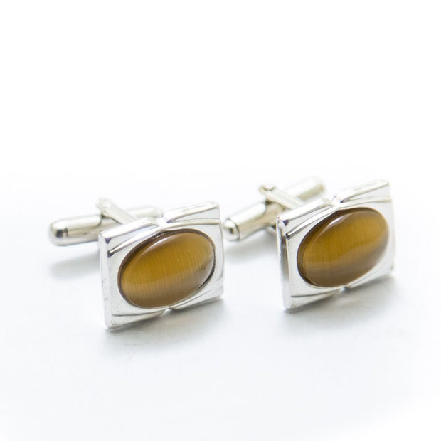 Mens Cufflinks With Golden Gemstone – Rectangle - Cufflinks - diKHAWA Online Shopping in Pakistan