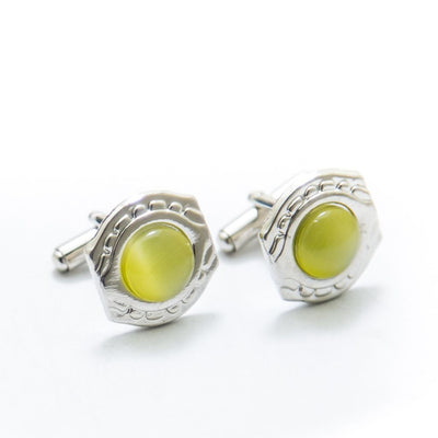 Mens Cufflinks With Lime Gemstone – Rounded - Cufflinks - diKHAWA Online Shopping in Pakistan