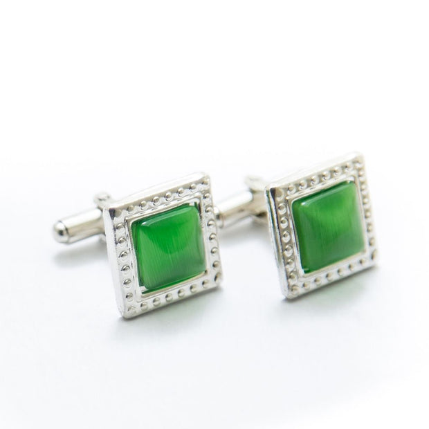 Mens Cufflinks With Green Gemstone – Square - Cufflinks - diKHAWA Online Shopping in Pakistan