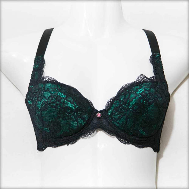 Green & Black Underwired Single Padded Bra - Bras - diKHAWA Online Shopping in Pakistan