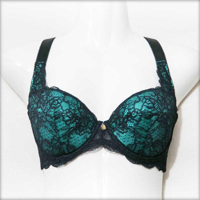 Black & Green Embroidered Net Bra - Single Padded Underwired Bra - Bras - diKHAWA Online Shopping in Pakistan