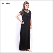 Black Long Nighty For Women Flourish  - FL-0061 - Nighty - diKHAWA Online Shopping in Pakistan