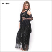 Black 2Pc Net Nighty Flourish  - FL-0057 - Nighty Sets - diKHAWA Online Shopping in Pakistan