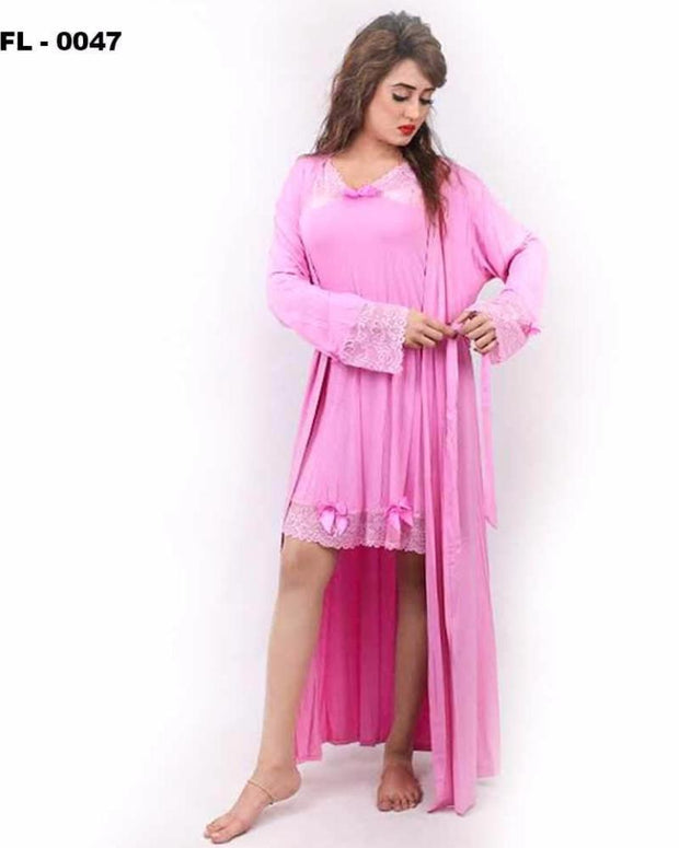 Maroon Night Set - FL-0047 - Flourish Nightwear - Nighty - diKHAWA Online Shopping in Pakistan