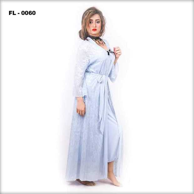 Grey 2Pc Net Nighty Flourish  - FL-0060 - Nighty Sets - diKHAWA Online Shopping in Pakistan