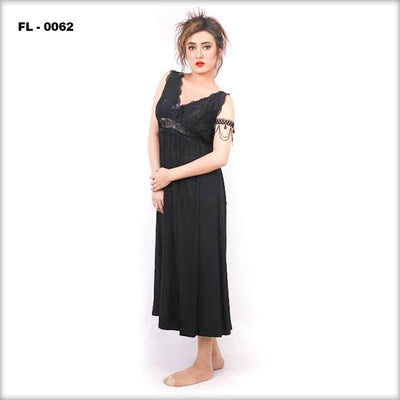 Black Flourish Nighty For Women  - FL-0062 - Nighty - diKHAWA Online Shopping in Pakistan