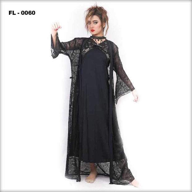 Black 2Pc Net Nighty Flourish  - FL-0060 - Nighty Sets - diKHAWA Online Shopping in Pakistan