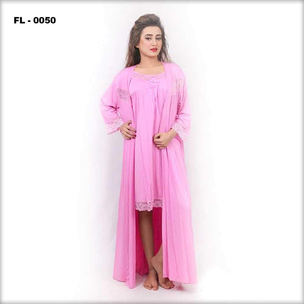 Pink Flourish 2Pc Women Nightwear - FL-0050 - Nighty - diKHAWA Online Shopping in Pakistan