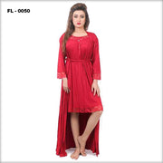 Red Flourish 2Pc Women Nightwear - FL-0050 - Nighty Sets - diKHAWA Online Shopping in Pakistan