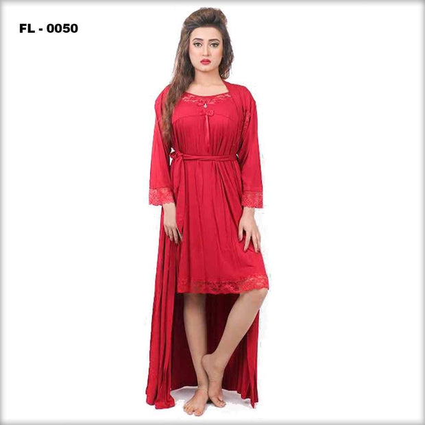 Red Flourish 2Pc Women Nightwear - FL-0050 - Nighty Sets - diKHAWA Online Shopping in Pakistan