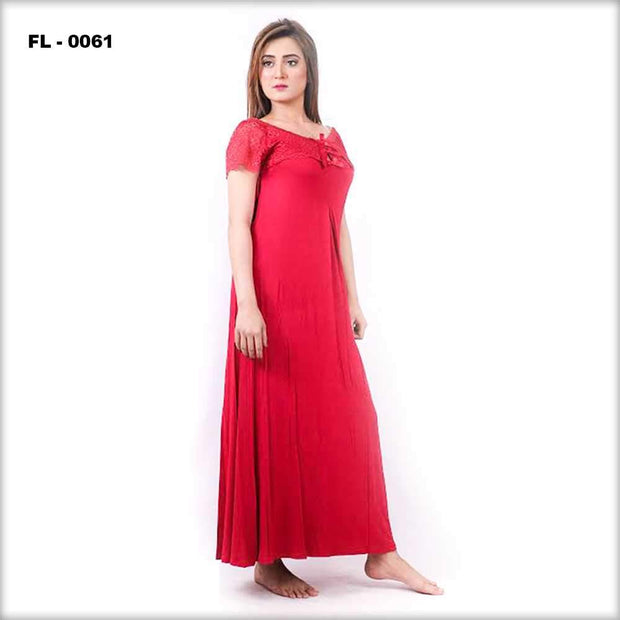 Red Long Nighty For Women Flourish  - FL-0061 - Nighty - diKHAWA Online Shopping in Pakistan