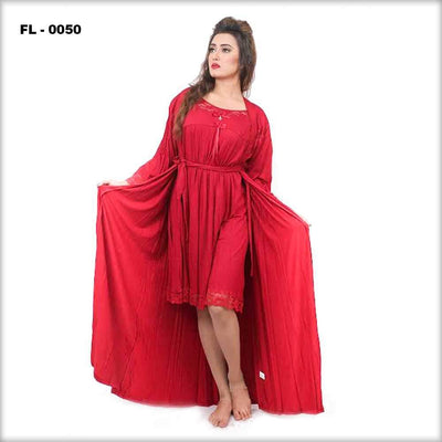 Red Flourish 2Pc Women Nightwear - FL-0050 - Nighty Sets - diKHAWA Online Shopping in Pakistan