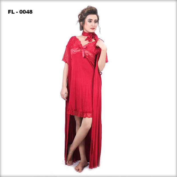 Red Flourish 2Pc Women Nightwear - FL-0048 - Nighty Sets - diKHAWA Online Shopping in Pakistan