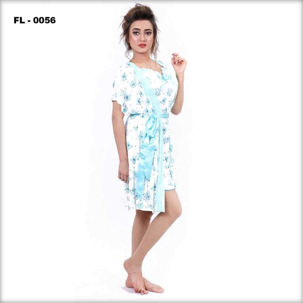 Blue Flower Print Flourish Romantic Nighty - FL-0056 - Nighty - diKHAWA Online Shopping in Pakistan