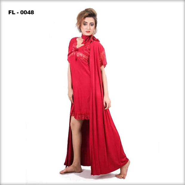 Red Flourish 2Pc Women Nightwear - FL-0048 - Nighty Sets - diKHAWA Online Shopping in Pakistan