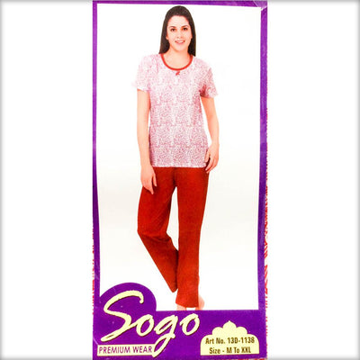 Maroon Pajama Set - Premium Wear Women's Printed - CPG-13D-1138 - Ladies Pyjama Sets - diKHAWA Online Shopping in Pakistan