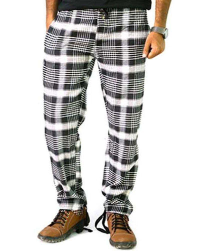 Men's Cotton Checked Pajama - Black & White - Mens Pajama - diKHAWA Online Shopping in Pakistan