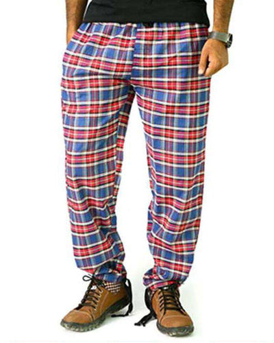 Men's Cotton Checked Pajama - Blue & Red - Mens Pajama - diKHAWA Online Shopping in Pakistan