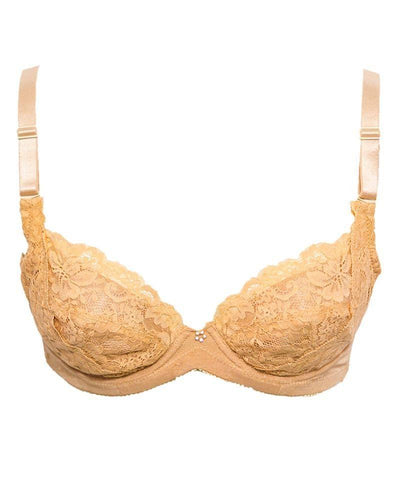 Embroidered Designed Peach Net Bra , Non Padded - Under Wired Bra - By Sexy Lady