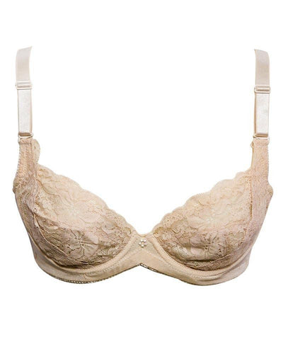 Embroidered Designed Beige Net Bra , Non Padded - Under Wired Bra - By Sexy Lady