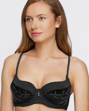 Fancy Bridal SH789 Diamond Black Bra- Single Padded,Under Wired Bra - By Sister Hood