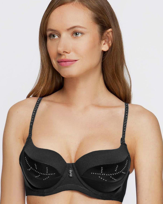 Fancy Bridal SH789 Diamond Black Bra- Single Padded,Under Wired Bra - By Sister Hood