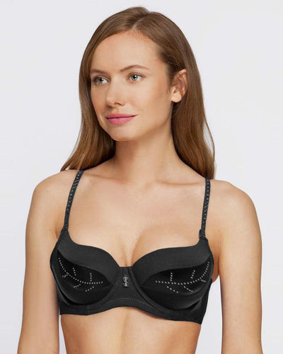 Fancy Bridal SH789 Diamond Black Bra- Single Padded,Under Wired Bra - By Sister Hood