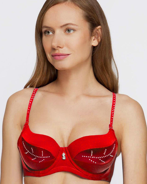 Fancy Bridal SH789 Diamond Red Bra- Single Padded,Under Wired Bra - By Sister Hood
