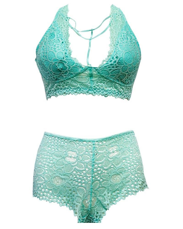 Sexy Net Bra Panty Set 318 Green - Soft Padded Non Wired - Luxe Lingerie