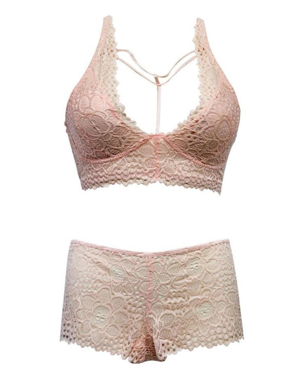 SEXY NET BRA PANTY SET 318 PEACH - SOFT PADDED NON WIRED - LUXE LINGERIE